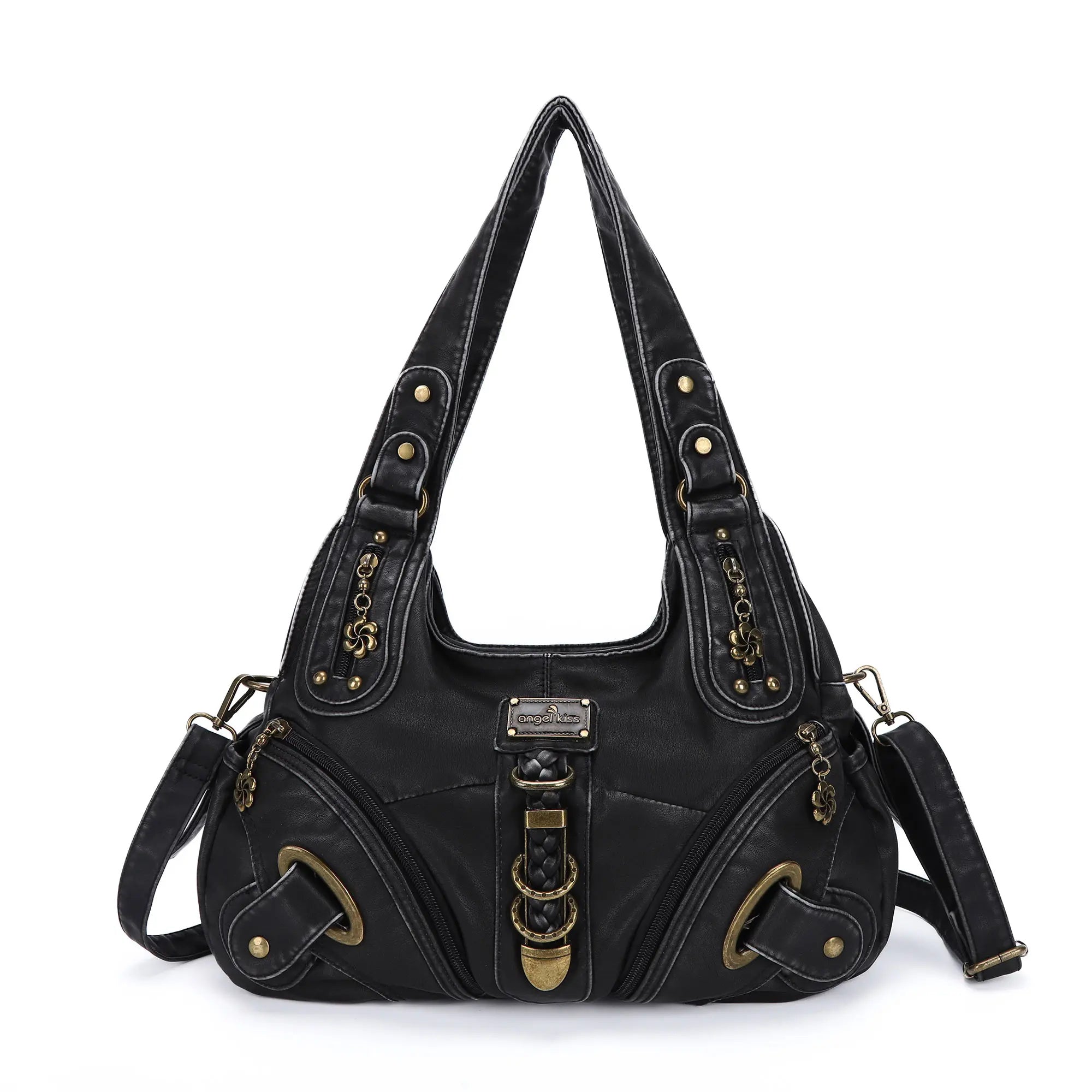 Black vintage hobo bag with antique hardware